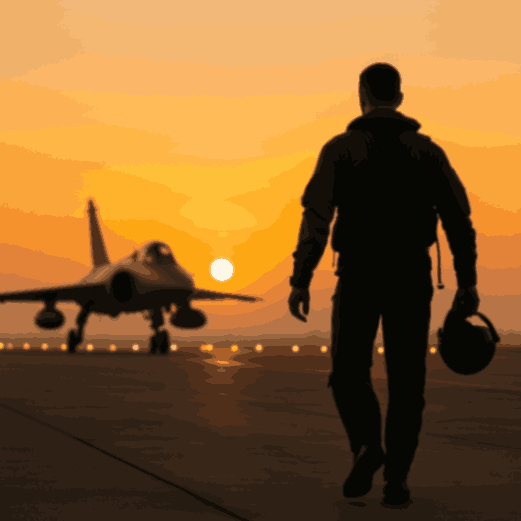 Military pilot walking toward fighter jet at sunrise — aviation incentive pay supports U.S. Air Force and Navy flight careers.